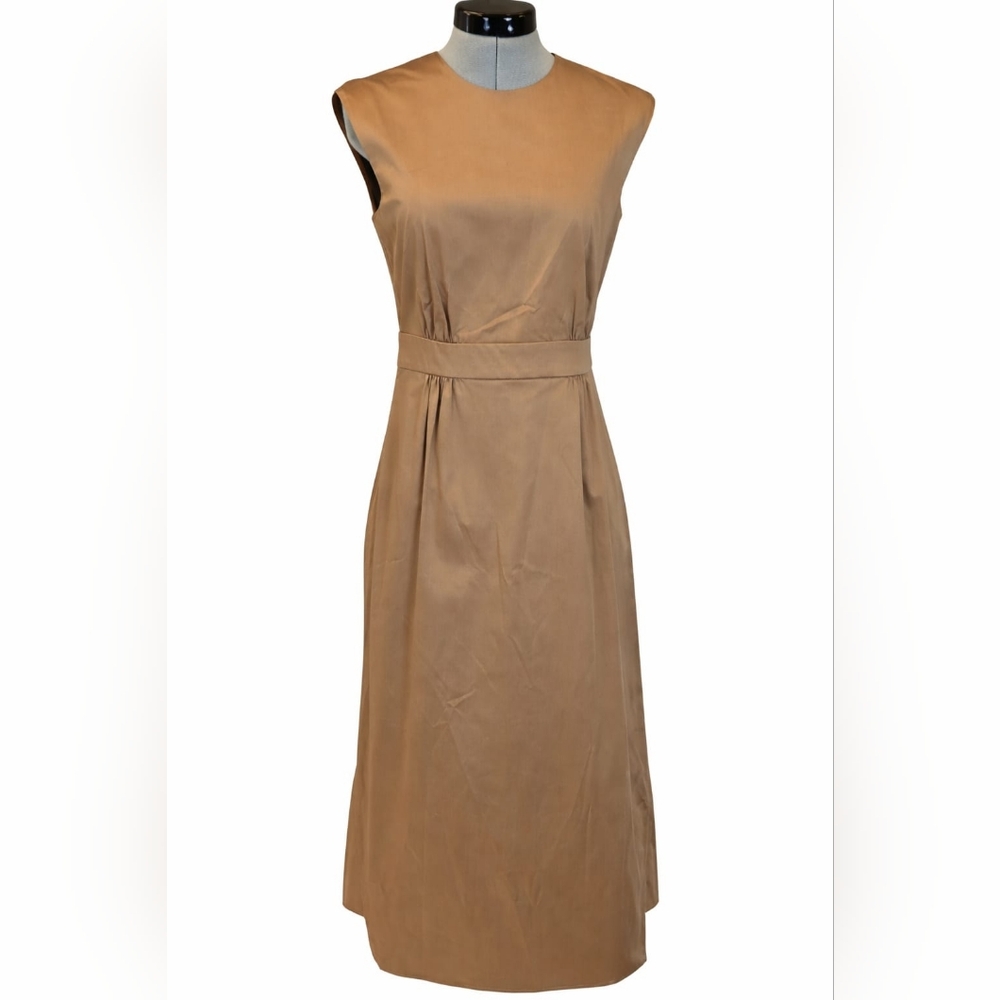 Prada Tan/Camel Midi Sleeveless Dress Women's Size S, NWT, Office Luxury, Cotton - Picture 7 of 12